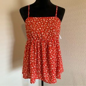 Red Floral Babydoll Top